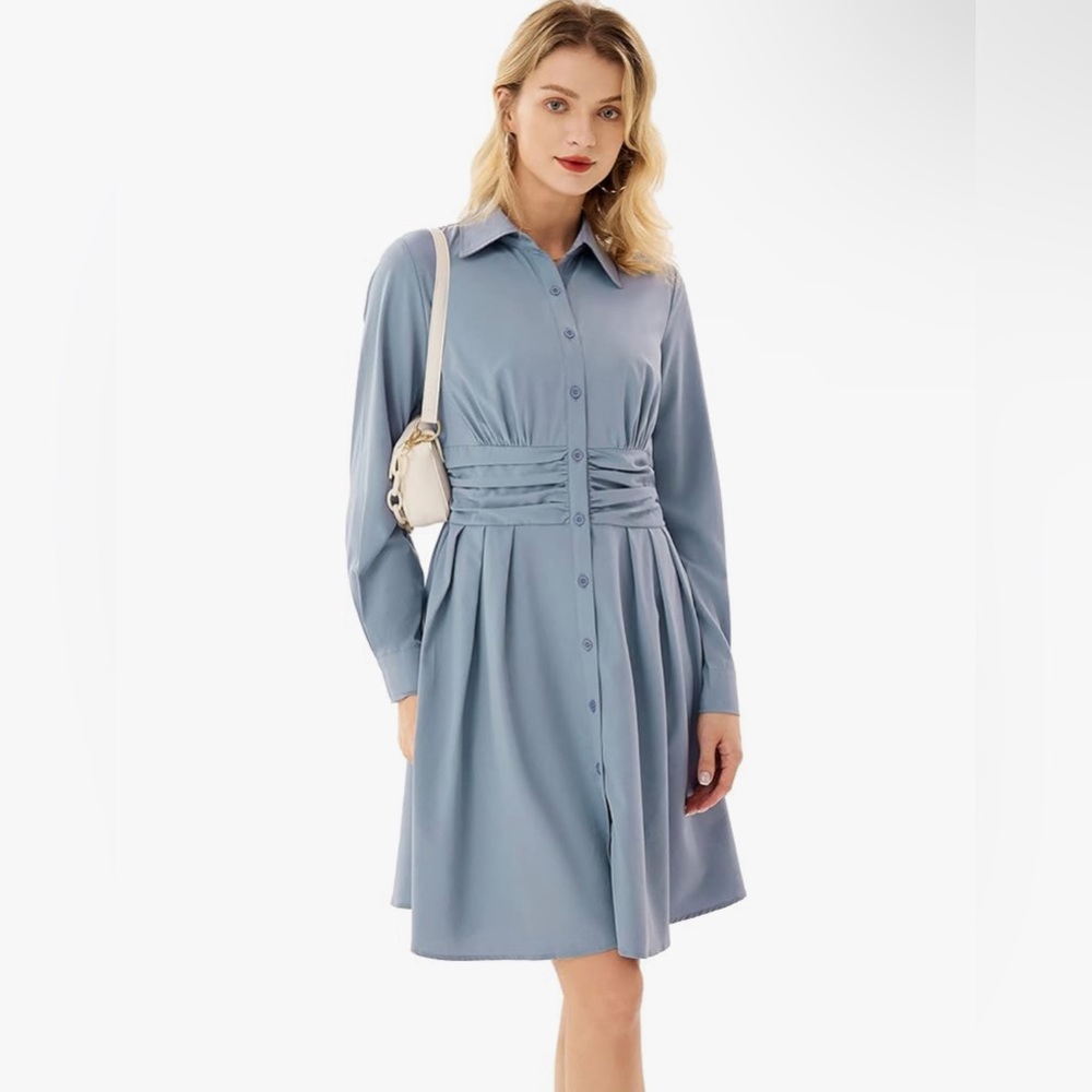 GRACE KARIN Women's Button Down Long Sleeve Shirt Dresses A-Line Midi Dresses